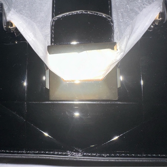 Black Faux Patent Leather Convertible Top Handle Swing Bag - Picture 7 of 13